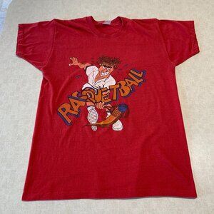 Vintage 1980's 50 50 Racquetball Player Print T Shirt Made USA